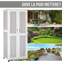 Outsunny Casetta Porta Attrezzi in Legno di Abete a 3 Livelli con Tetto in Bitume, 77x58x175 cm, Grigio(m-7)