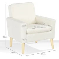 HOMCOM Armchair, Upholstered Accent Chair with Wood Legs and Wide Padded Seat, Teddy Occasional Chair, Cream White(m-3)