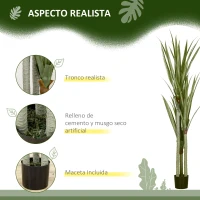 HOMCOM Yuca Artificial 190cm Planta Artificial con 39 Hojas Decoración para Hogar Salón Oficina Jardín Ø17x190 cm Verde(m-4)