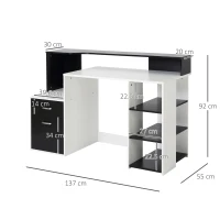 HOMCOM Computer Desk with Drawers and Storage Shelves, Office Desk Writing Table with Printer Stand, Large Workstation for Study Play Work Home Office, 137 x 55 x 92cm, Black and White(m-3)
