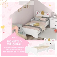 ZONEKIZ Cama Infantil de Madera 143x74x67 cm en Forma de Unicornio Mueble de Dormitorio Moderno Carga 80 kg Blanco(m-4)