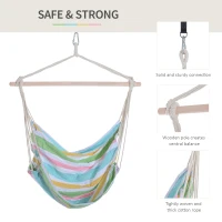 Outsunny Outdoor Hanging Rope Chair with Cotton Rope, Garden Hammock Chair with Wooden Support Bar Cotton Cloth, Portable Garden Chair for Patio & Tree, Green(m-4)