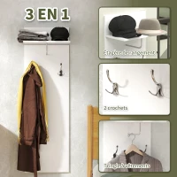 HOMCOM Porte-manteau mural meuble d'entrée avec étagère, 2 crochets et barre en aluminium, pour entrée, couloir, chambre(m-4)