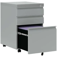 Vinsetto 3 Drawer Filling Cabinet, Mobile Metal File Cabinet with Anti-tilt Design for Letter, A4, Legal Size, Grey(m-1)