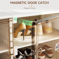 HOMCOM Plastic Shoe Storage Cabinet, Portable Cube Shoe Storage Organizer with Ten Compartments, Magnet Doors, Holds up to 20 Pairs, for Hallway, Bedroom, Entryway, White and Brown(m-6)