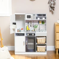 AIYAPLAY Pretend Play Toy Kitchen, Kids Kitchen Playset w/ Sounds, Lights, Running Water, Coffee Maker, Refrigerator(m-9)
