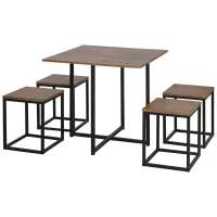 HOMCOM 5 Piece Dining Table and Chairs Set 4, Industrial Space Saving Table and Chairs with Metal Frame, Square Kitchen Table and Stools for Dining Room, Brown(m-13)