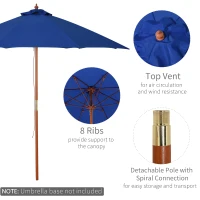 Outsunny 2.5m Garden Parasol Umbrella, Outdoor Market Table Umbrella with Wooden Pole & 8 Fibre Glass Ribs, Round Sun Shade Canopy, Blue(m-5)