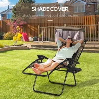 Outsunny Zero Gravity Lounger Chair, Folding Reclining Patio Chair with Shade Cover, Padded Seat, Cup Holder, Soft Cushion and Headrest for Poolside, Camping, Coffee(m-6)