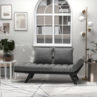 HOMCOM Divano Letto 2 Posti con 3 Posizioni Regolabili Nero e Grigio in Lino e Rovere Elegante(m-7)