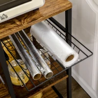 HOMCOM Estantería de Cocina para Microondas con Toma de Corriente Cargador USB 5 Ganchos 90x42x130 cm Marrón Rústico(m-9)