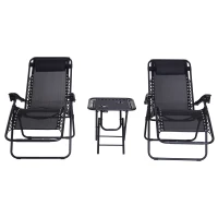 Outsunny Set Arredo Lettini da Giardino 2 Sedie a Sdraio da Spiaggia e Tavolino Regolabili Pieghevoli Tessuto do Texteline Nero(m-10)