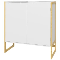 HOMCOM Mobile Sottolavabo Bagno con 2 Ante a Pressione in Bambù e MDF con Intaglio a U, 70x33x79.5cm, Bianco(m-10)