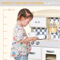 HOMCOM Kids Kitchen Play Cooking Toy Set Pretend Playset, Multiple Storage w/ Sink Cooking Bench Pots Age 3-6 Years, White(m-7)