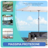 Outsunny Ombrellone Doppio da Giardino 4.6x2.7 m a 12 Stecche con Prese d'Aria e Manovella, Ombrellone per Esterni in Acciaio e Poliestere, Anti UV, Beige(m-7)