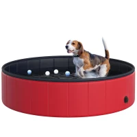 PawHut Piscina Plegable para Perros Gatos Ø120x30 cm Bañera Portátil para Mascotas PVC Antideslizante Múltiples Usos para Interiores y Exteriores Rojo(m-1)