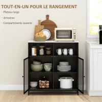 HOMCOM Buffet meuble de rangement plateau aspect marbre et double porte grillagée, 86 x 40 x 90 cm, blanc et noir(m-4)