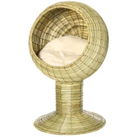 PawHut Raised Detachable Cat house, Natural Mat Grass Cat Bed, with Cushion(m-11)