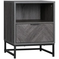 HOMCOM Table de chevet table de nuit style industriel piètement en métal - 40 x 40 x 52 cm - panneaux particules aspect bois brun gris(m-1)