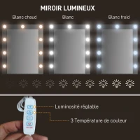 HOMCOM Coiffeuse table de maquillage miroir LED réglable intégré - pied en métal noir - 4 tiroirs en tissu - Aspect bois foncé(m-5)