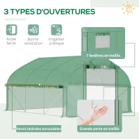 Outsunny Serre de jardin tunnel 10,4 m² serre de jardin anti-UV porte zippée enroulable fenêtres maille 350 x 300 x 200 cm vert(m-4)