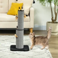 PawHut 78cm 2-in-1 Cat Scratching Post with 3 Toy Feathers, Black(m-2)