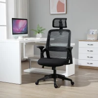 Vinsetto Silla de Oficina Ergonómica Silla de Malla con Altura Ajustable Reposacabezas Soporte Lumbar Regulables y Respaldo Transpirable 63,5x64,5x113-122 cm Negro(m-2)