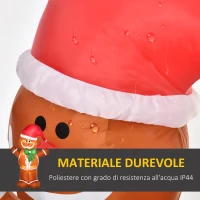HOMCOM Omino Pan di Zenzero Gonfiabile 183cm, Luci LED Integrate, Decorazione Natalizia da Esterno(m-6)