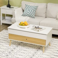 HOMCOM Table basse rectangulaire avec plateau relevable 1 tiroir coffre en bois dim. 100L x 50l x 49H cm bois clair et blanc(m-7)