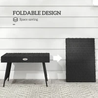 Outsunny Foldable Outdoor Side Table, Rattan Garden Coffee Table with Steel Frame, Space Saving Bistro Garden Furniture for Patio, Balcony, 60 x 41 x 41 cm, Black(m-6)