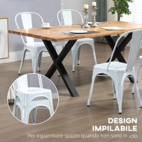 HOMCOM Set da 4 Sedie da Cucina Impilabili dallo Stile Industriale in Acciaio,  45x53x85 cm, Bianco(m-5)
