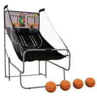 SPORTNOW Foldable Double-Hoop Basketball Arcade Game, with Eight Modes, Four Basketballs, Electronic Scoreboard, Sound Effects(m-1)