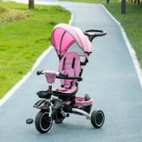 HOMCOM Multifunctional Kids Tricycle, with Rotatable Seat, Adjustable Push Handle - Pink(m-10)