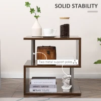 HOMCOM Wooden S Shape Cube Coffee Table 2 Tier Storage Shelves Organizer Office Bookcase Living Room End Desk Stand Display (Rustic Brown)(m-5)