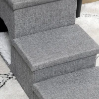 PawHut Escalera para Mascotas de 3 Peldaños 2 Cajas de Almacenaje Cueva y Cojín para Cama Sofá 73,5x33x40,5 cm Gris(m-9)