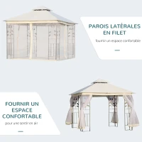 Outsunny Tonnelle barnum style colonial double toit toiles moustiquaires amovibles 3L x 3l x 2,8H m beige(m-6)