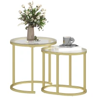 HOMCOM Lot de 2 tables basses tables d'appoint gigognes encastrables structure en acier et plateau verre trempé transparent or(m-1)