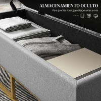 HOMCOM Banqueta con Almacenamiento Banco Rectangular Tapizado con Tapa Abatible y Patas de Acero 110x44x48 cm Gris(m-4)