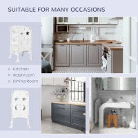 HOMCOM Kids Step Stool Toddler Kitchen Stool with Blackboard Lockable Handrail for Kids Kitchen Counter White(m-7)