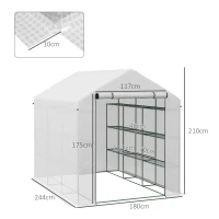 Outsunny 8 x 6ft Walk-In Greenhouse, with Shelves - White(m-3)