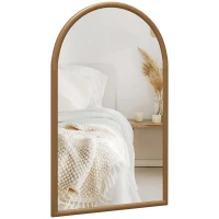 HOMCOM Miroir mural arche, 110 x 65 cm Cadre en bois, Miroir arqué pour le salon, la chambre, l'entrée, brun foncé(m-1)