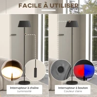 Outsunny Lampadaire extérieur LED solaire sans fil avec batterie rechargeable par USB, luminosité réglable - aluminium noir(m-7)