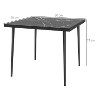 Outsunny Square Garden Table, Outdoor Dining Table for 4 with Marble Effect Tempered Glass Top and Steel Frame for Patio, Black(m-3)