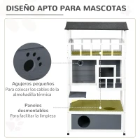 PawHut Caseta para Gatos de Madera 75,5x75x137 cm con Techo Asfáltico Plataformas para Interior y Exterior Gris(m-7)