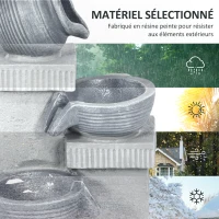 Fontaine de jardin Outsunny à énergie solaire fontaine à cascade en résine à 4 niveaux avec lumières LED et pompe gris(m-7)