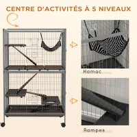 PawHut Cage pour rongeurs Multifonction 4 Plateformes 3 rampes 4 Portes dim. 80L x 52l x 128H cm acier Gris argenté Noir(m-6)