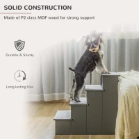 PawHut 4 Step Wooden Dog Steps Pet Stairs for Dogs, Cat Ladder for Bed Couch with Non-Slip Carpet 40 x 59 x 54.2 cm, Grey(m-6)