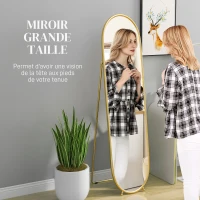 HOMCOM Grand miroir sur pied, miroir ovale, cadre en métal doré, avec support pour entrée, chambre, dressing, 40 x 160 cm(m-4)