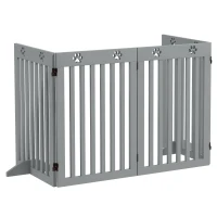 PawHut Wooden Pet Gate Foldable Freestanding Dog Safety Barrier w/ Support Feet, Grey(m-11)