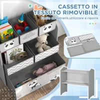 ZONEKIZ Scaffale Portagiochi per Bambini con 6 Contenitori Rimovibili in Tessuto, 63x30x66cm, Grigio(m-5)